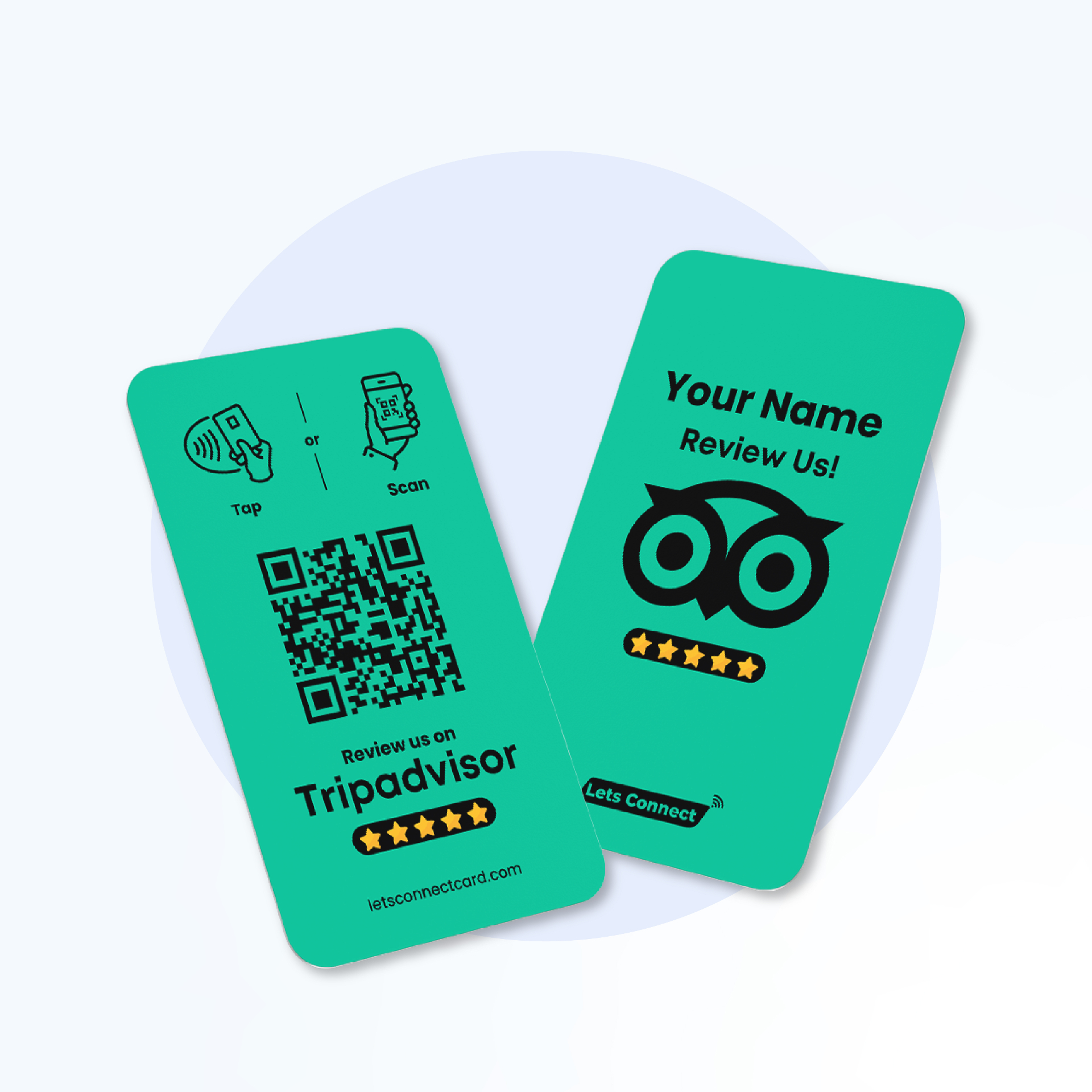 TripAdvisor Review Cards with NFC & QR Code — TripAdvisor Review NFC card — collect ratings with a tap